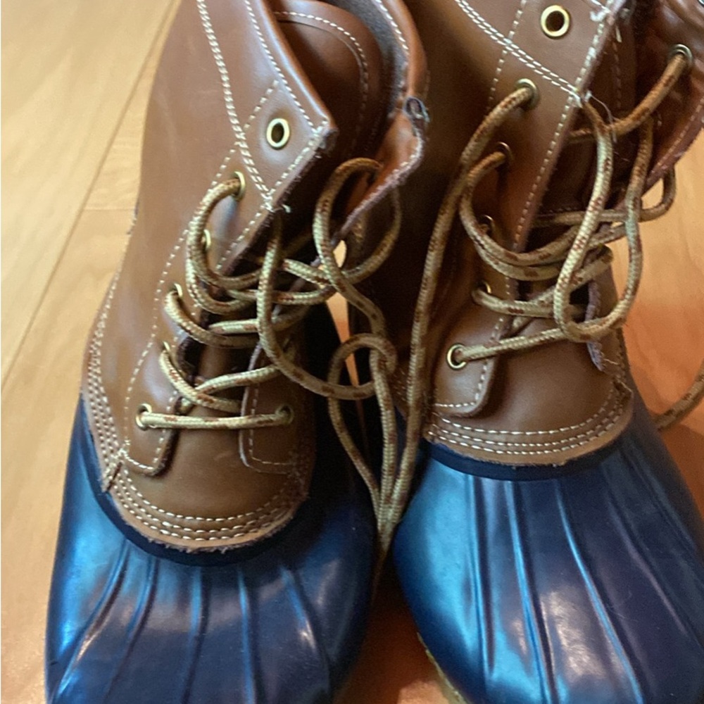 Brown and Blue Duck Boots